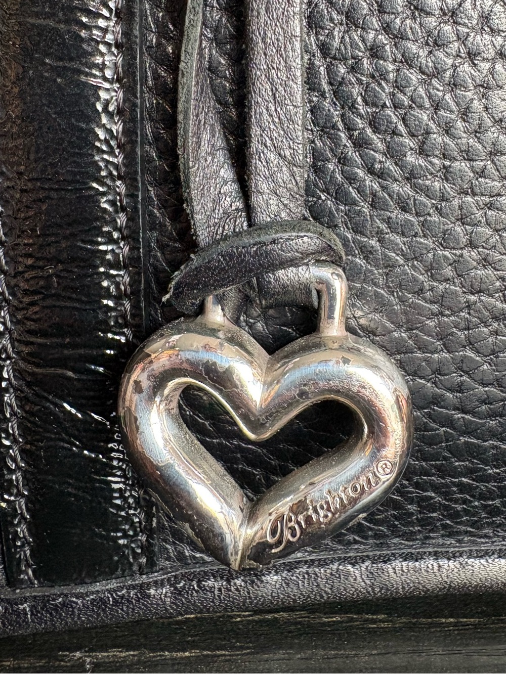 Vintage Brighton Black Leather Patchwork Hearts Shoulder Bag Croc Snake Braided - Picture 8 of 11